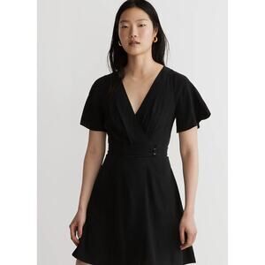 Pleated-Waist True-Wrap Mini Dress